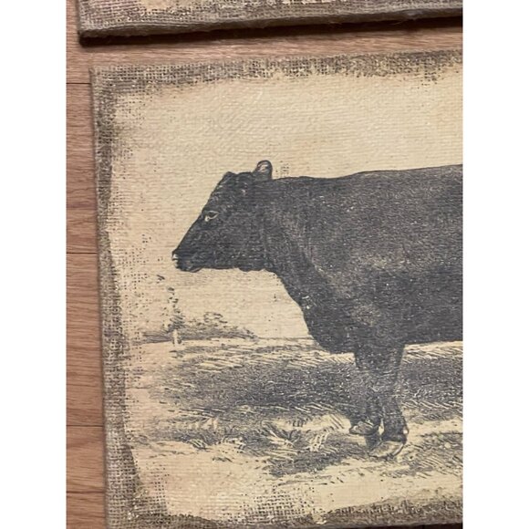 Rustic Cow Prints on Burlap Canvas Primitive Farmhouse Hanging Wall Decor - Picture 6 of 8